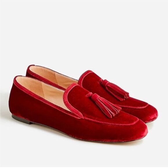 J. Crew Marie Tassel Loafers in Velvet Ruby Red Size 10 - Picture 1 of 11